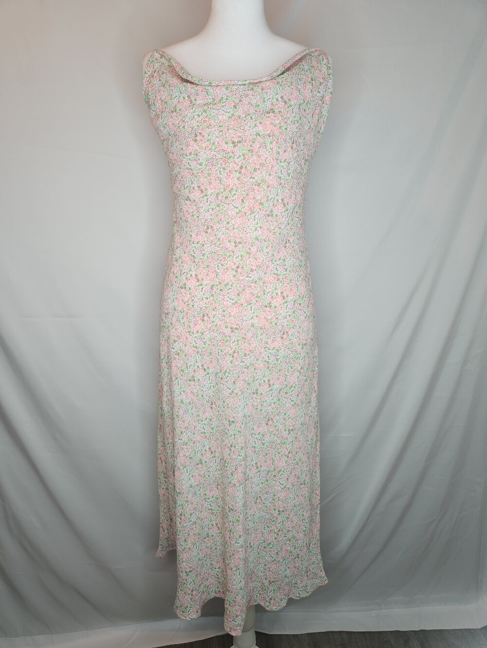 Floral Cowl Neck Slip Dress in Pink and Green